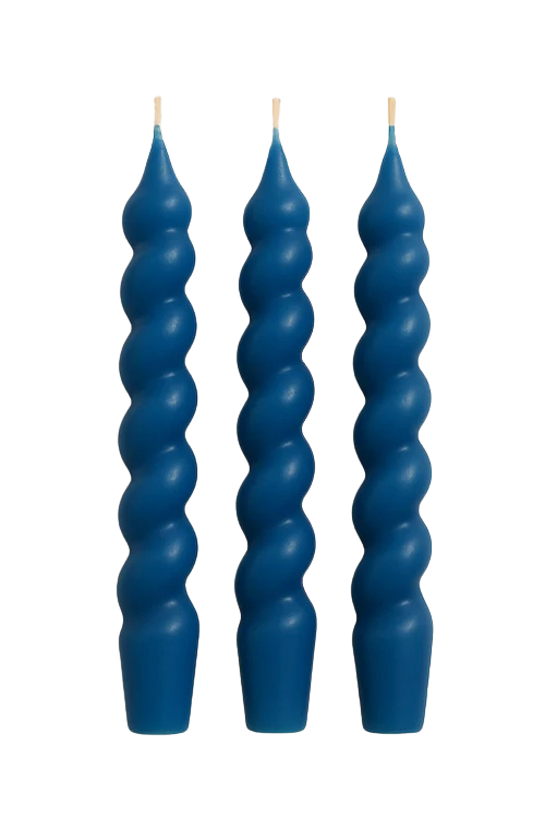 La Dolce Vita | 3 swirl dinerkaarsen blauw