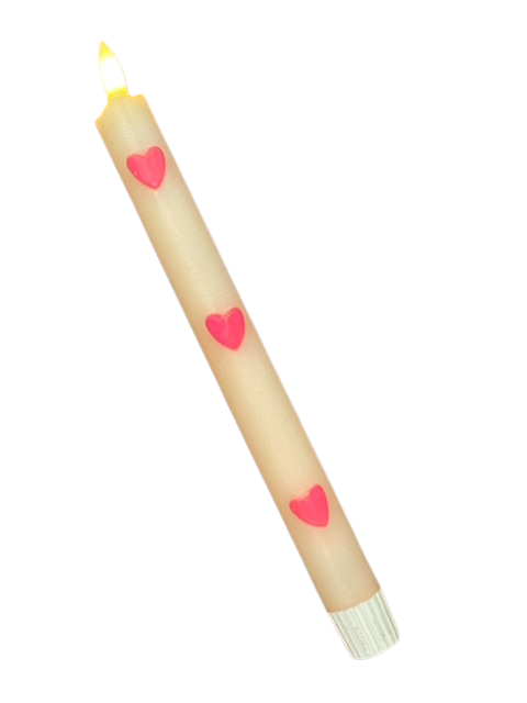 LED kaars | Pastel oranje met hartjes