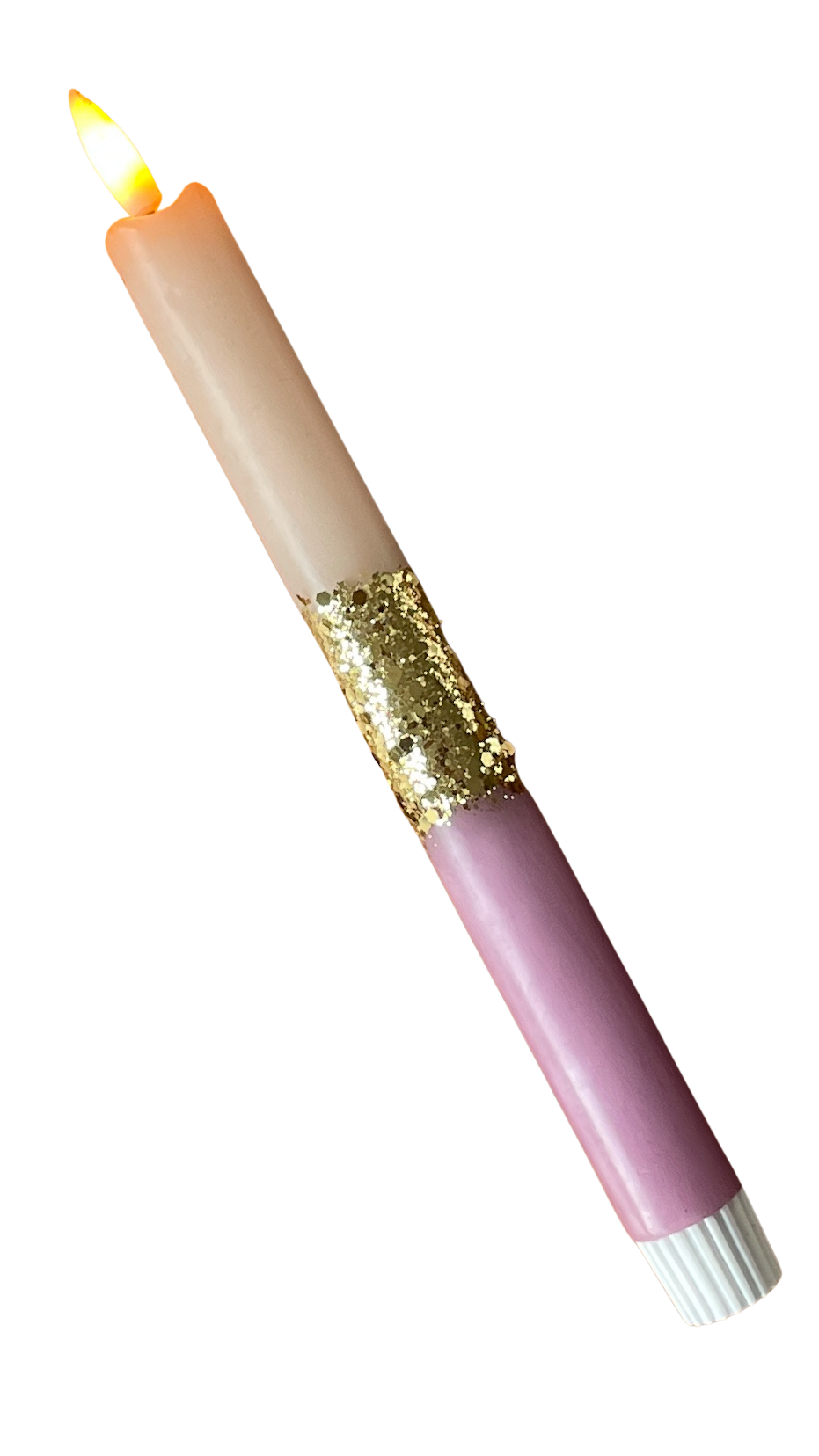 LED-kaars | Beige, Aubergine & Gouden Glitter