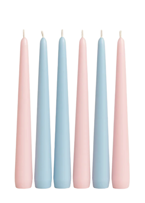 Babyshower & Gender Reveal Dinerkaarsen Set | Babyroze & Babyblauw (6 stuks)