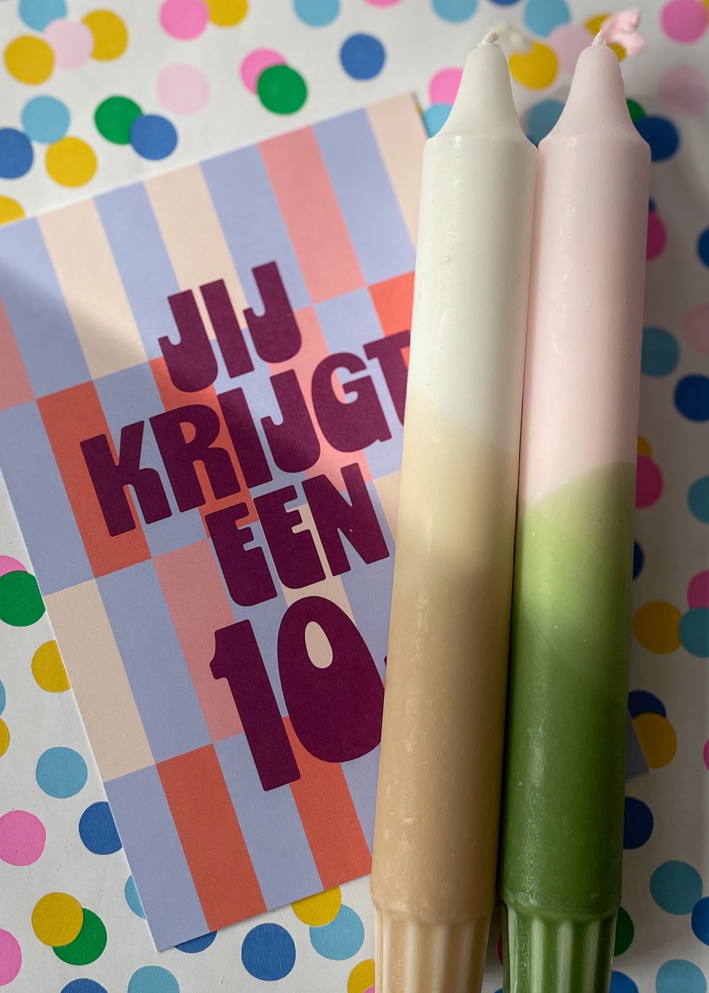 Juffen- en meestercadeau | 2 dinerkaarsen + kaartje