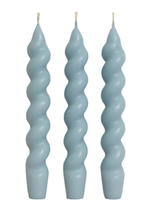 Babyshower & Gender Reveal Swirl Dinerkaarsen | Babyblauw (3 stuks)