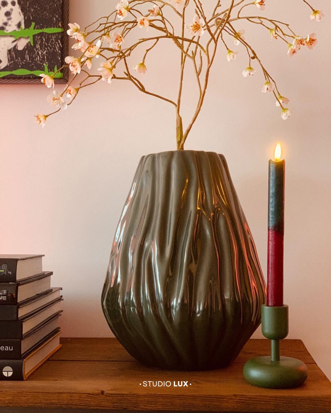 LED kaars | burgundy en groen