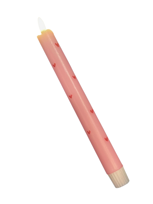 LED-kaars | pastel roze met kleine rode hartjes