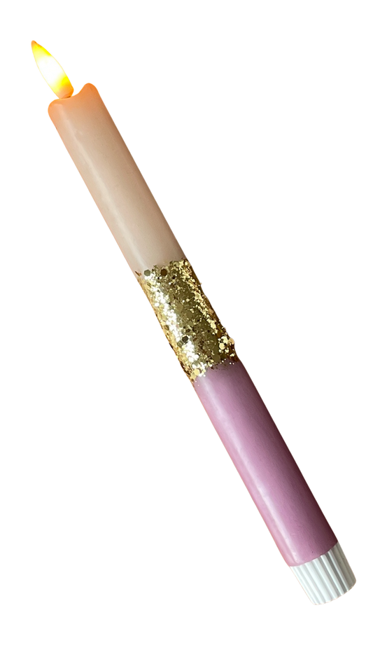LED-kaars | Beige, Aubergine & Gouden Glitter