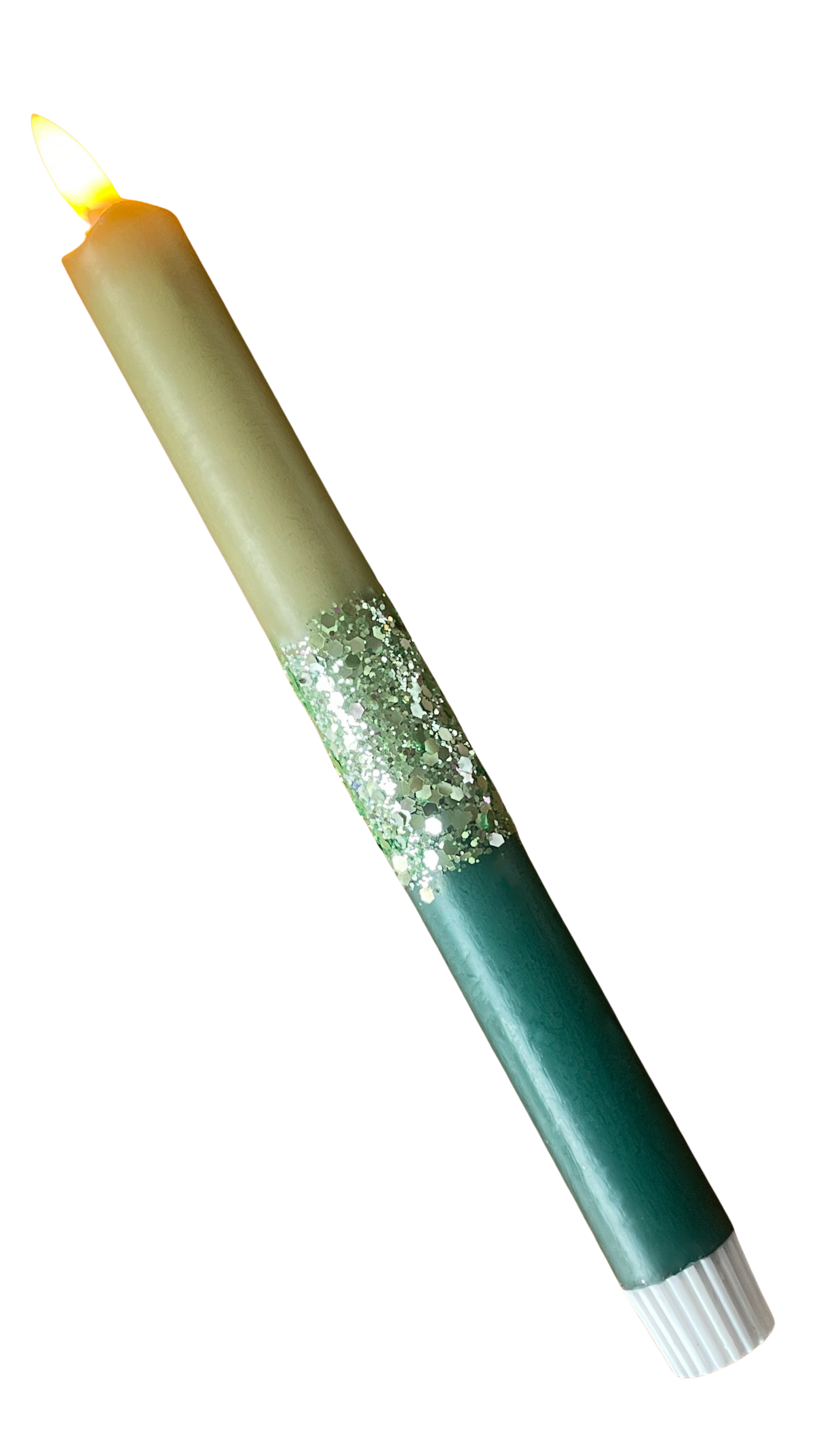 LED-kaars | Olijfgroen & Donkergroen met Glitter en Timer