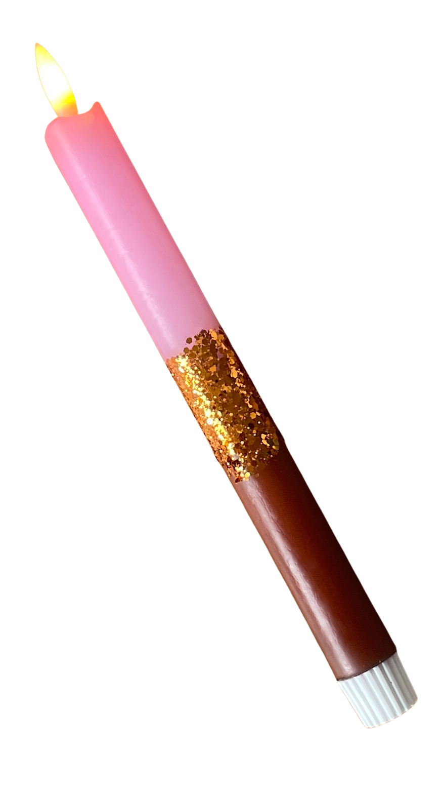 LED-kaars | Pastel Roze & Bruin met Glitter en Timer