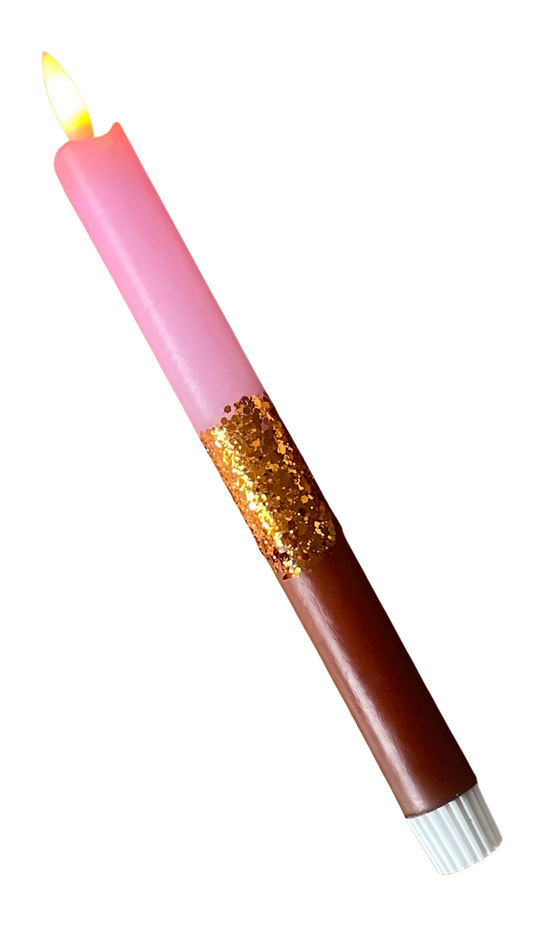 LED-kaars | Pastel Roze & Bruin met Glitter en Timer