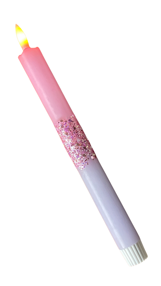 LED-kaars | Pastel Roze & Lila met Glitter en Timer