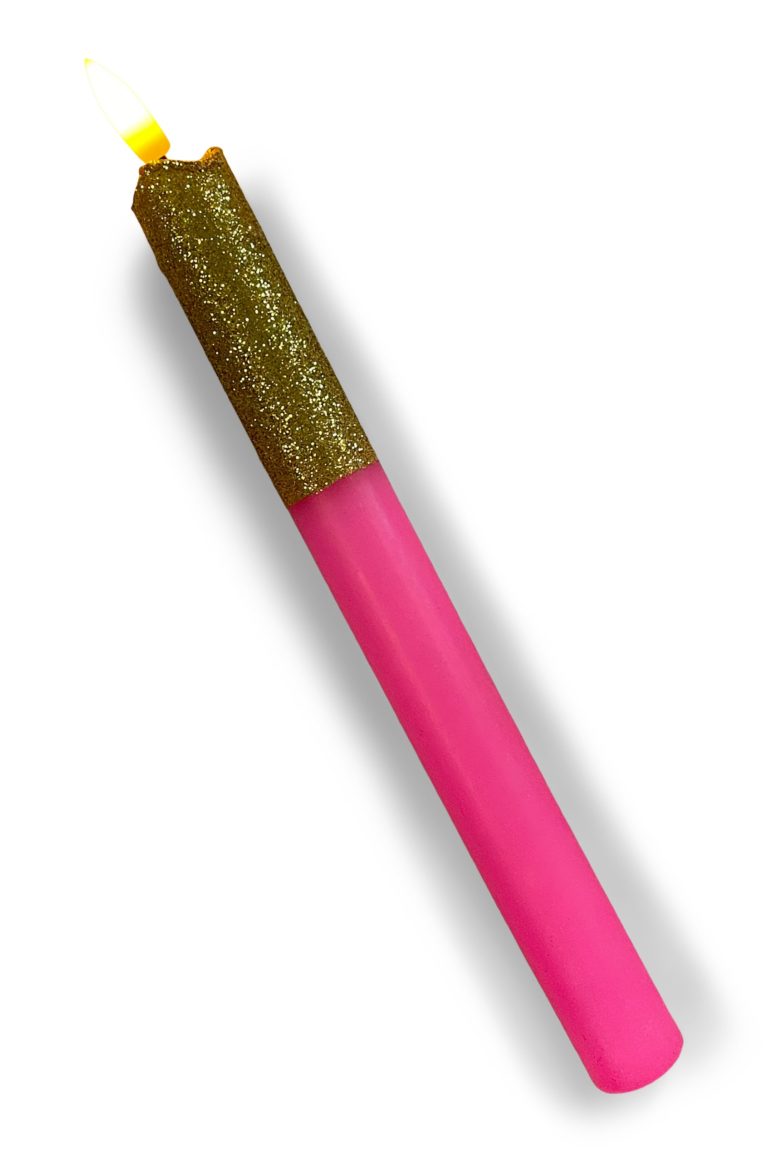 LED-kaars neon | roze met gouden glitters