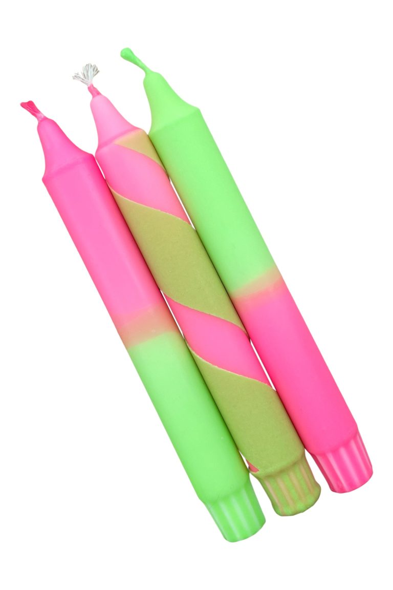 Cadeauset dinerkaars neon| groen, roze 3 stuks