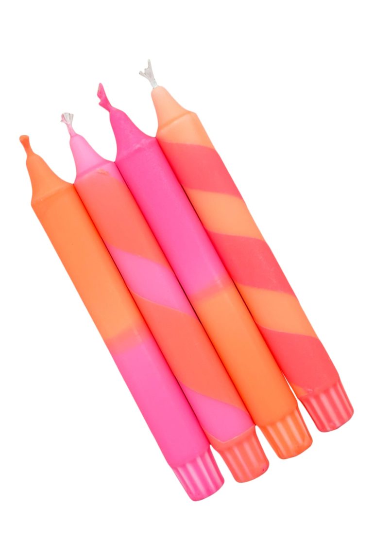 Cadeauset dinerkaars neon| oranje, roze 4 stuks