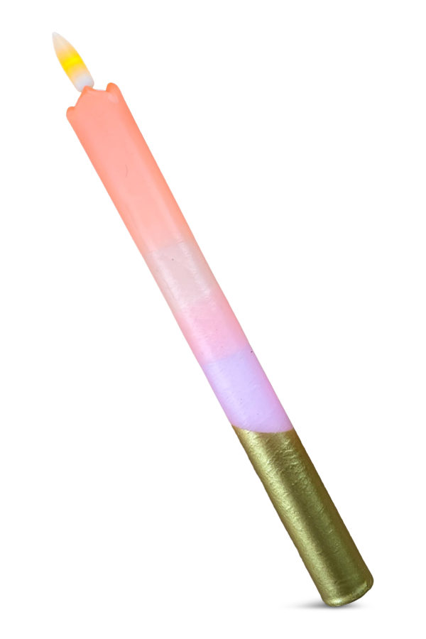 LED-kaars | Pastel oranje/ roze met goud